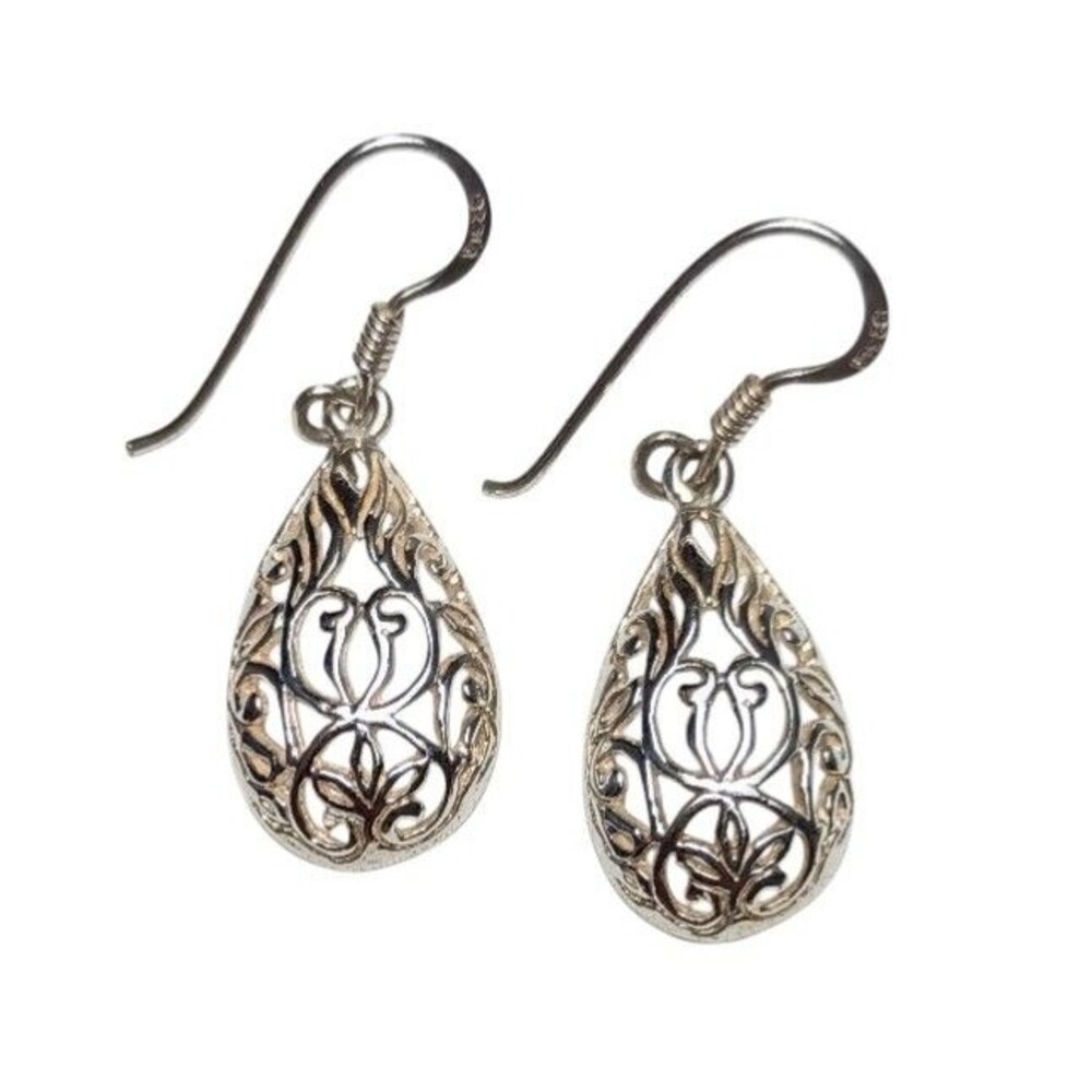 Novica Sterling Silver Scroll Teardrop Dangle Earrings